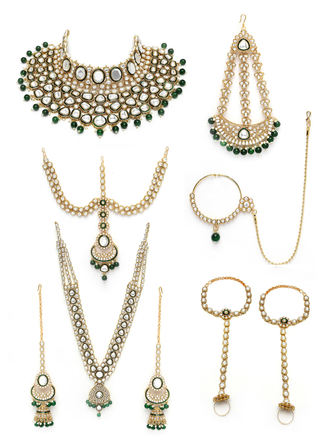 Karatcart Gold Plated Green Meena Ethnic Traditional Kundan Dulhan Bridal Jewellery Set