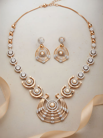 Karatcart Lightweight Rose Gold Plated Sparkling Cubic Zirconia Sleek Design Necklace Set for Women