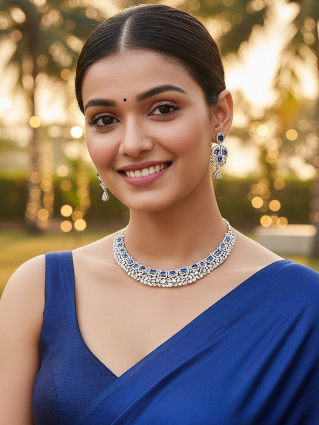 Karatcart Elegant Silver Plated Blue AD Necklace Set for Women