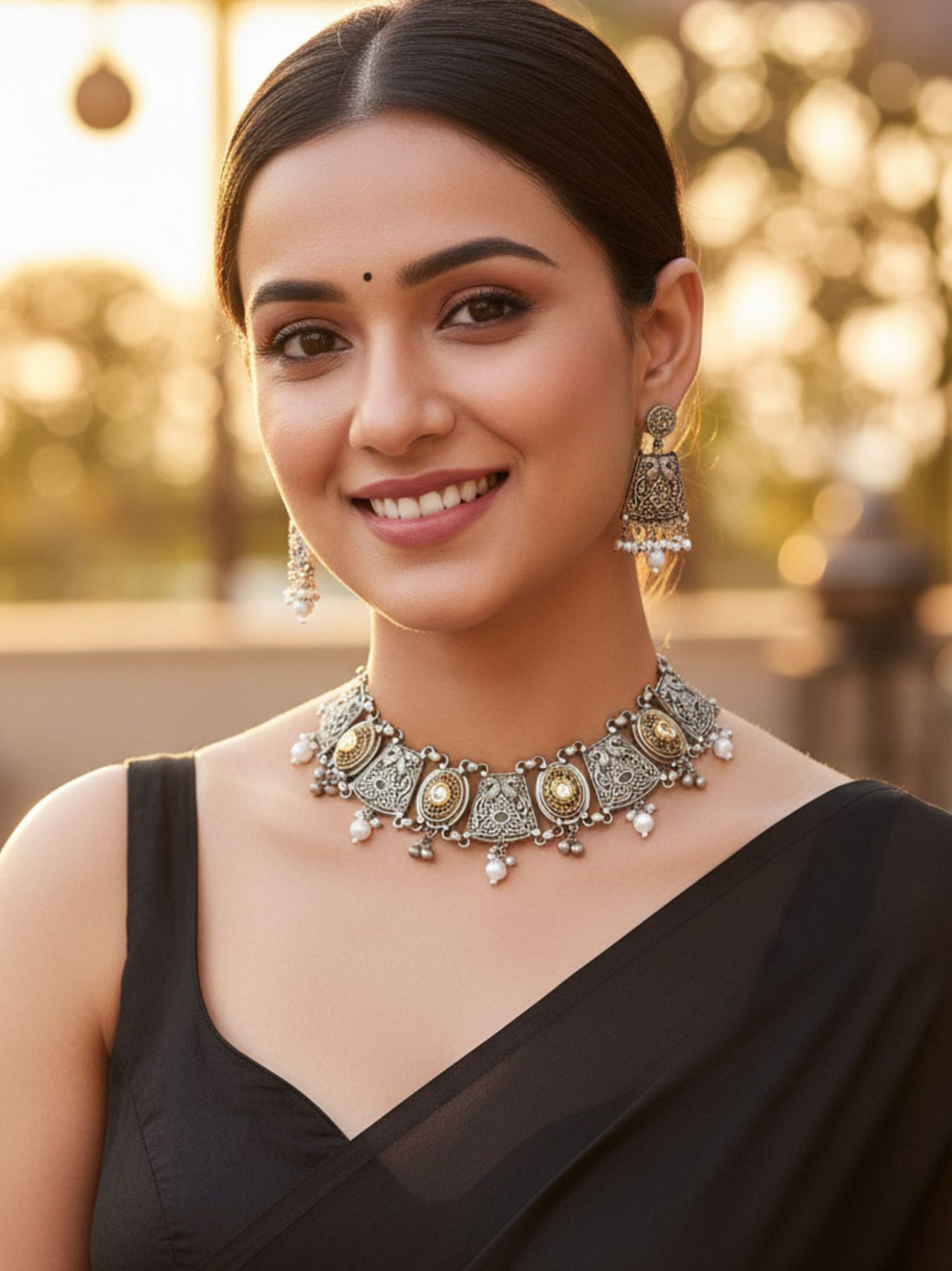 Karatcart Dual Tone Antique Silver Jewellery Set for Women