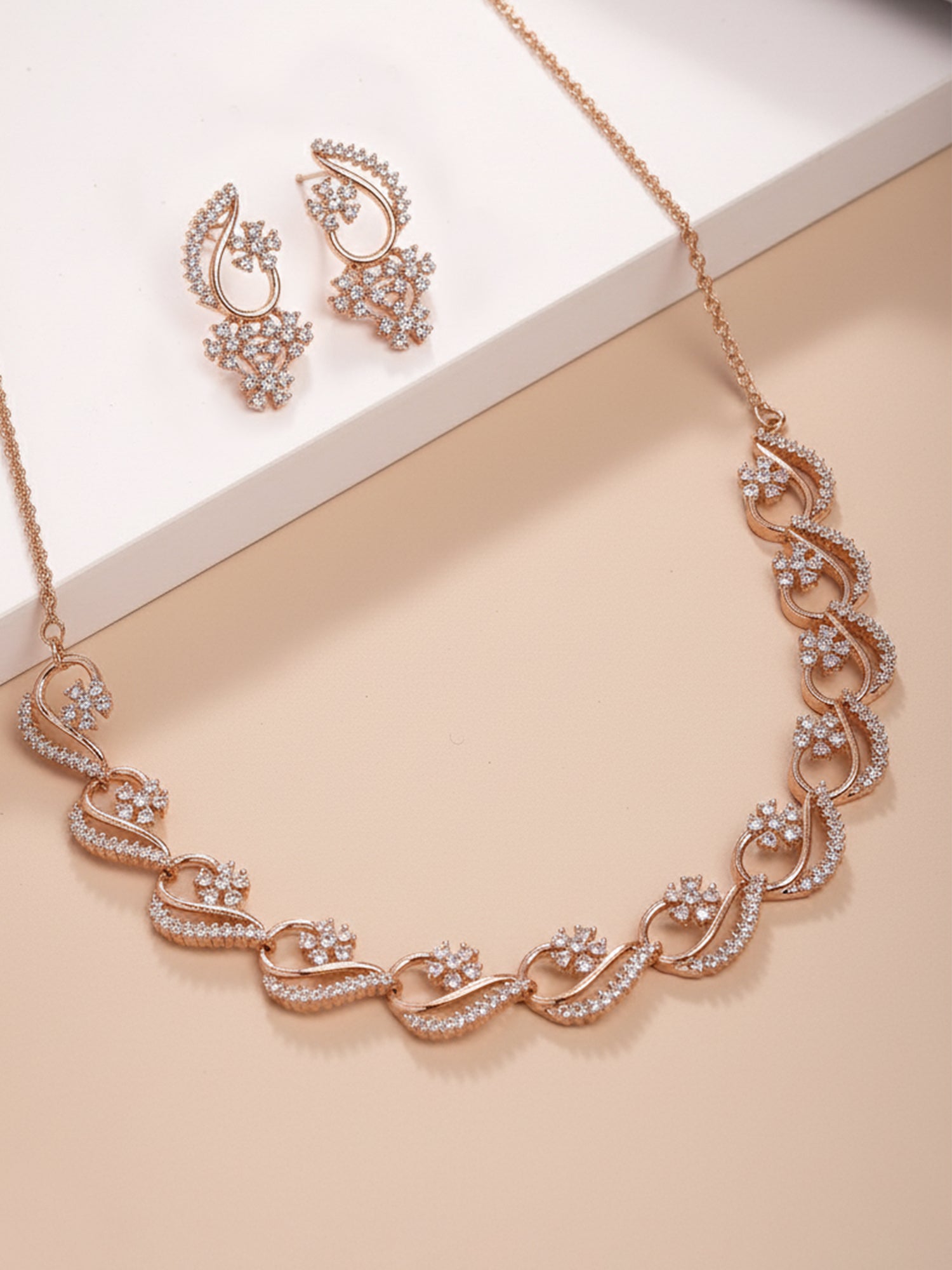 Karatcart Elegant Rose Gold Plated AD Necklace Set for Women
