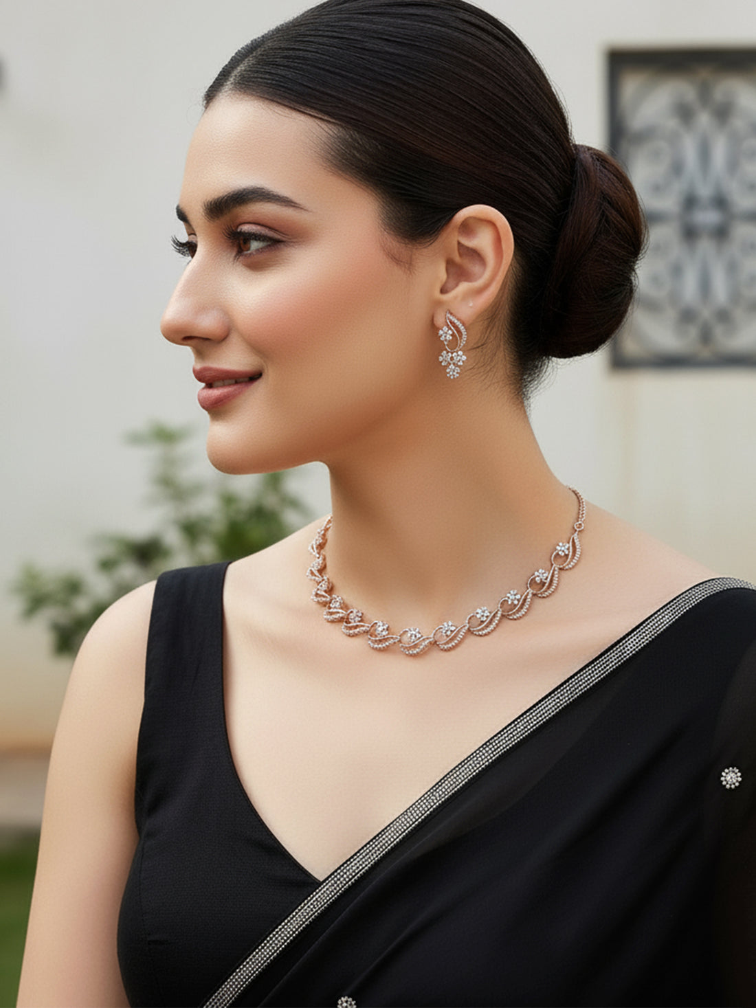 Karatcart Elegant Rose Gold Plated AD Necklace Set for Women