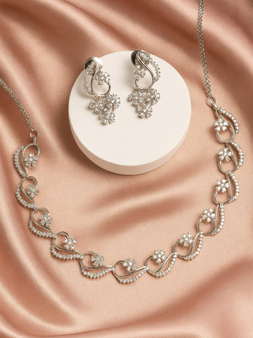 Karatcart Elegant Silver Plated AD Necklace Set for Women