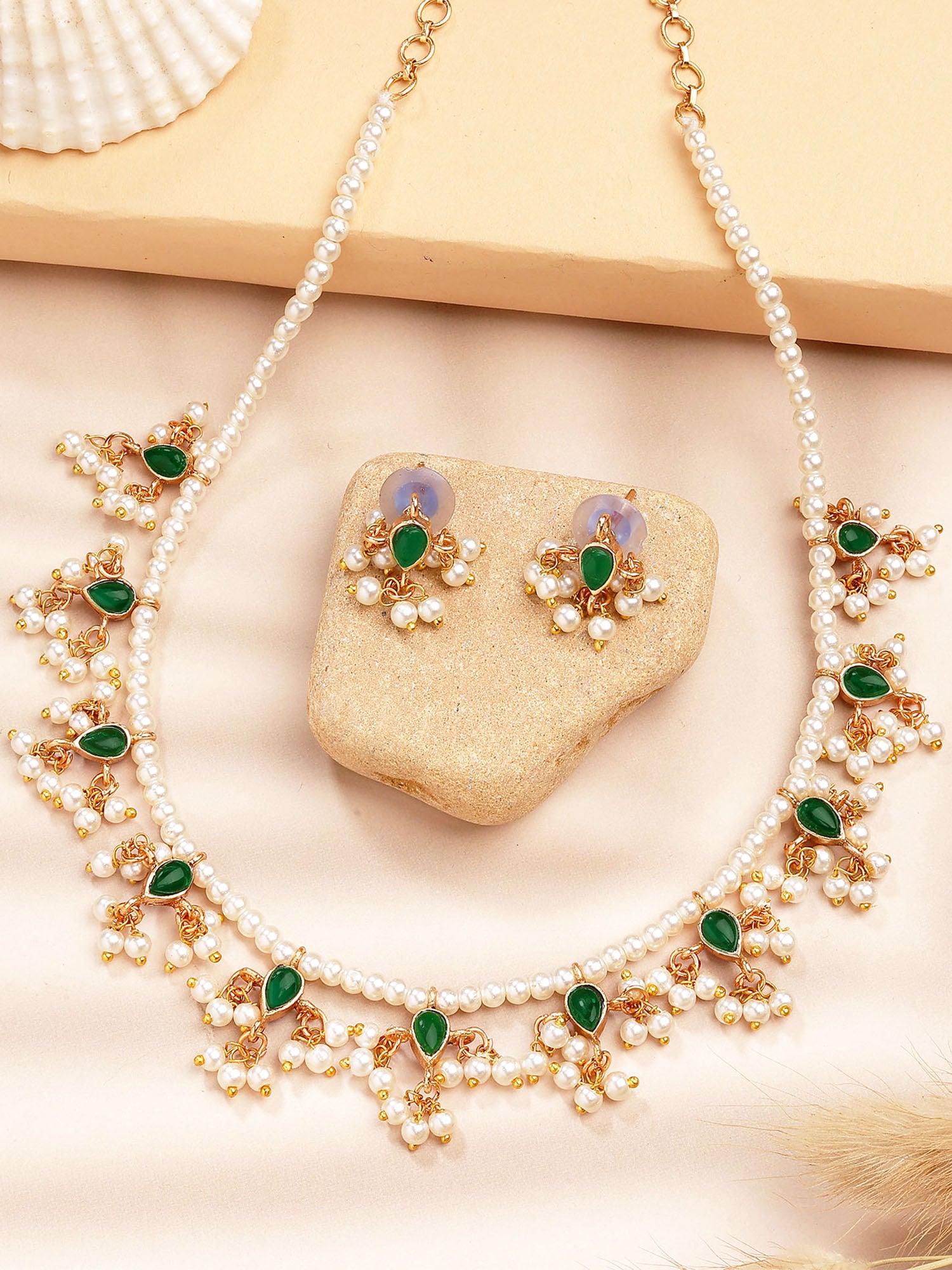 Karatcart Designer Gold Plated Green and Red Stone Reversible Necklace for Women