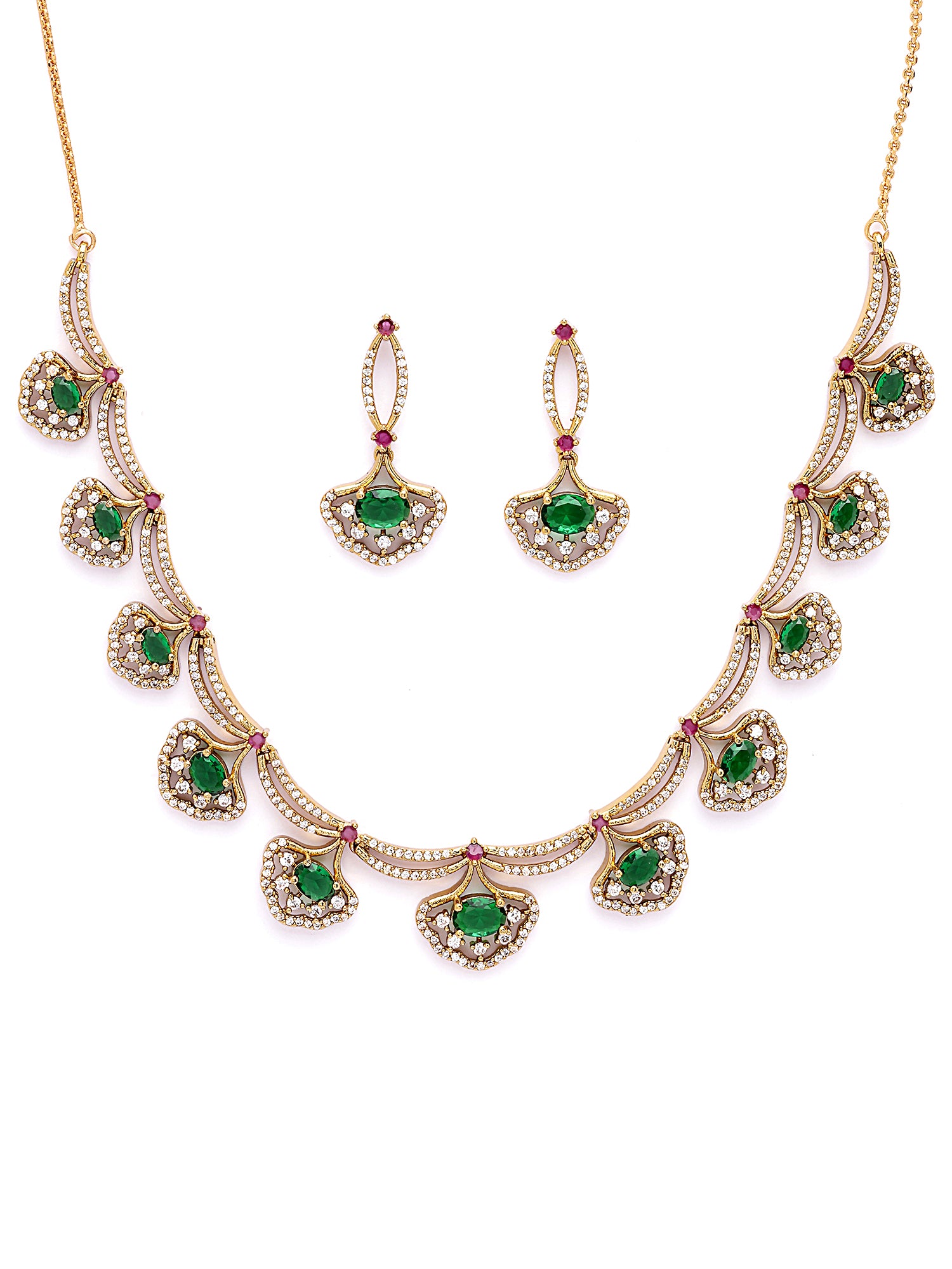 KARATCART Gold-Plated American Diamond Classic Green Jewellery Set for Women - view 4
