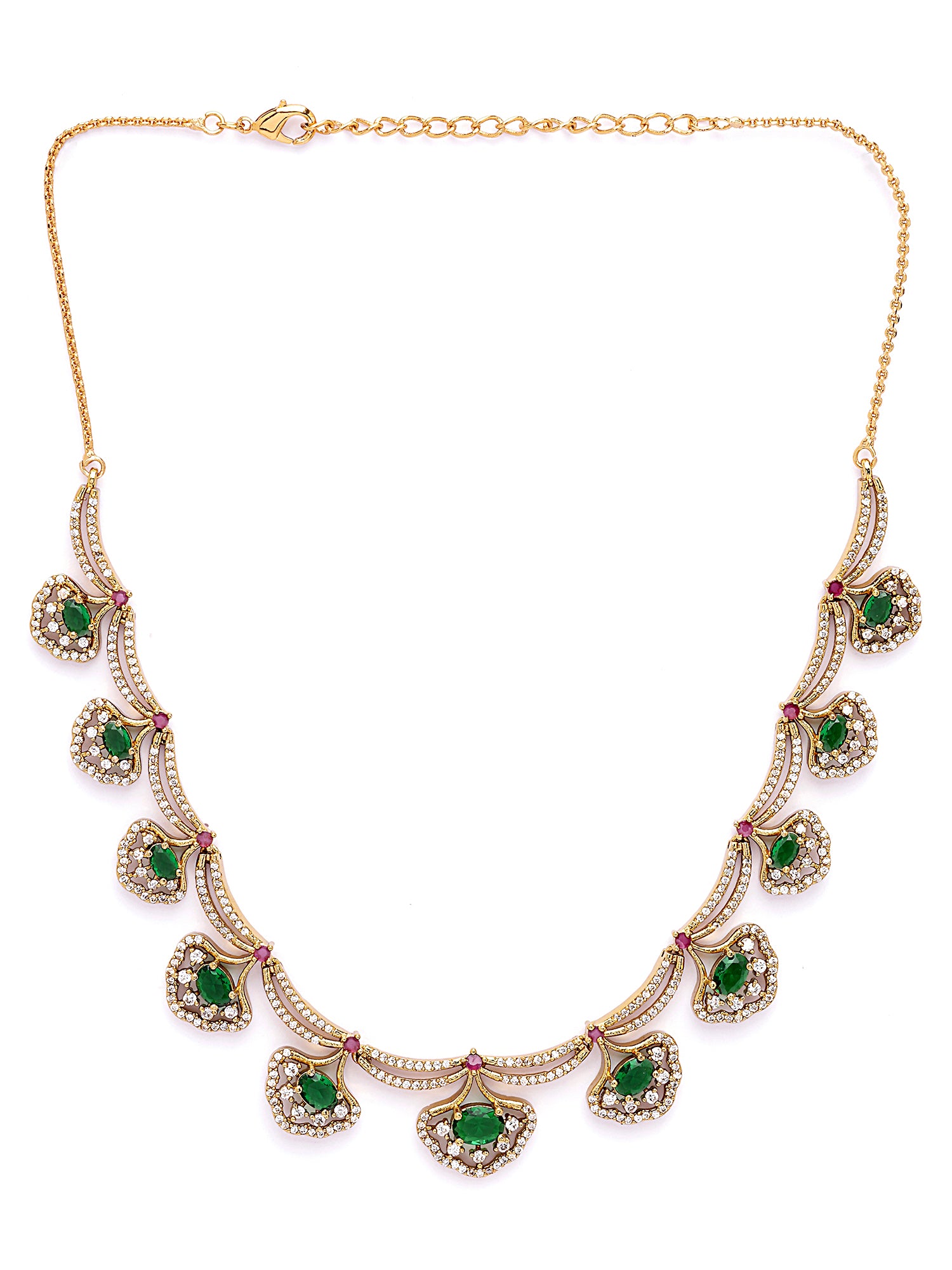 KARATCART Gold-Plated American Diamond Classic Green Jewellery Set for Women - view 5