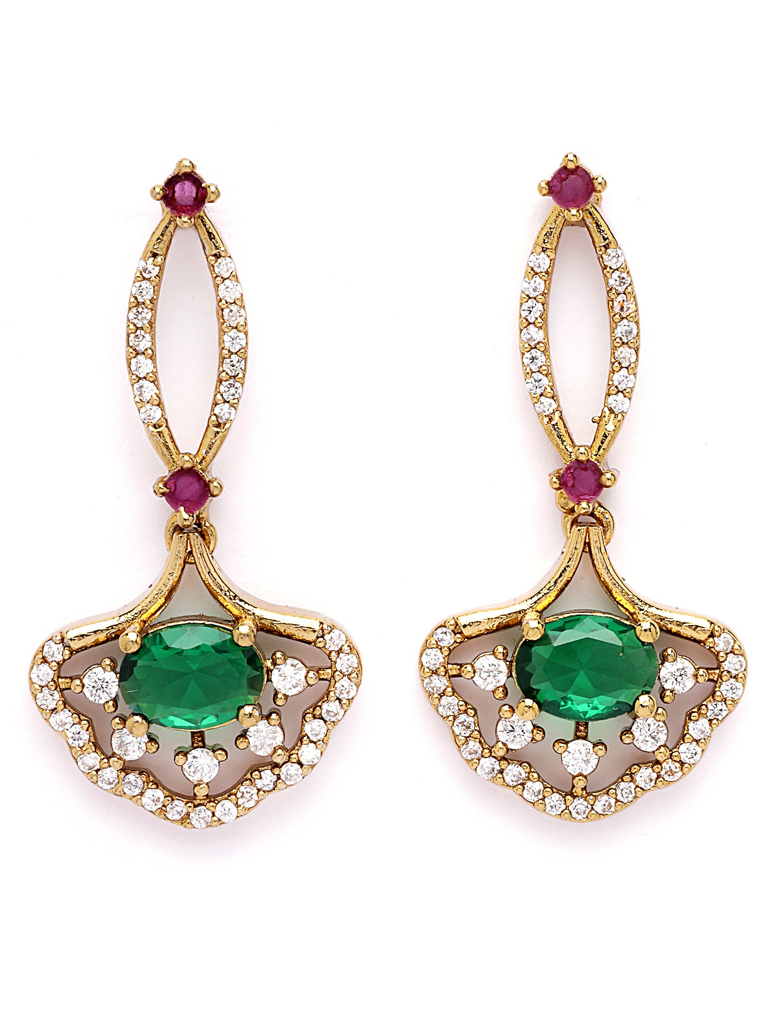 KARATCART Gold-Plated American Diamond Classic Green Jewellery Set for Women - view 6