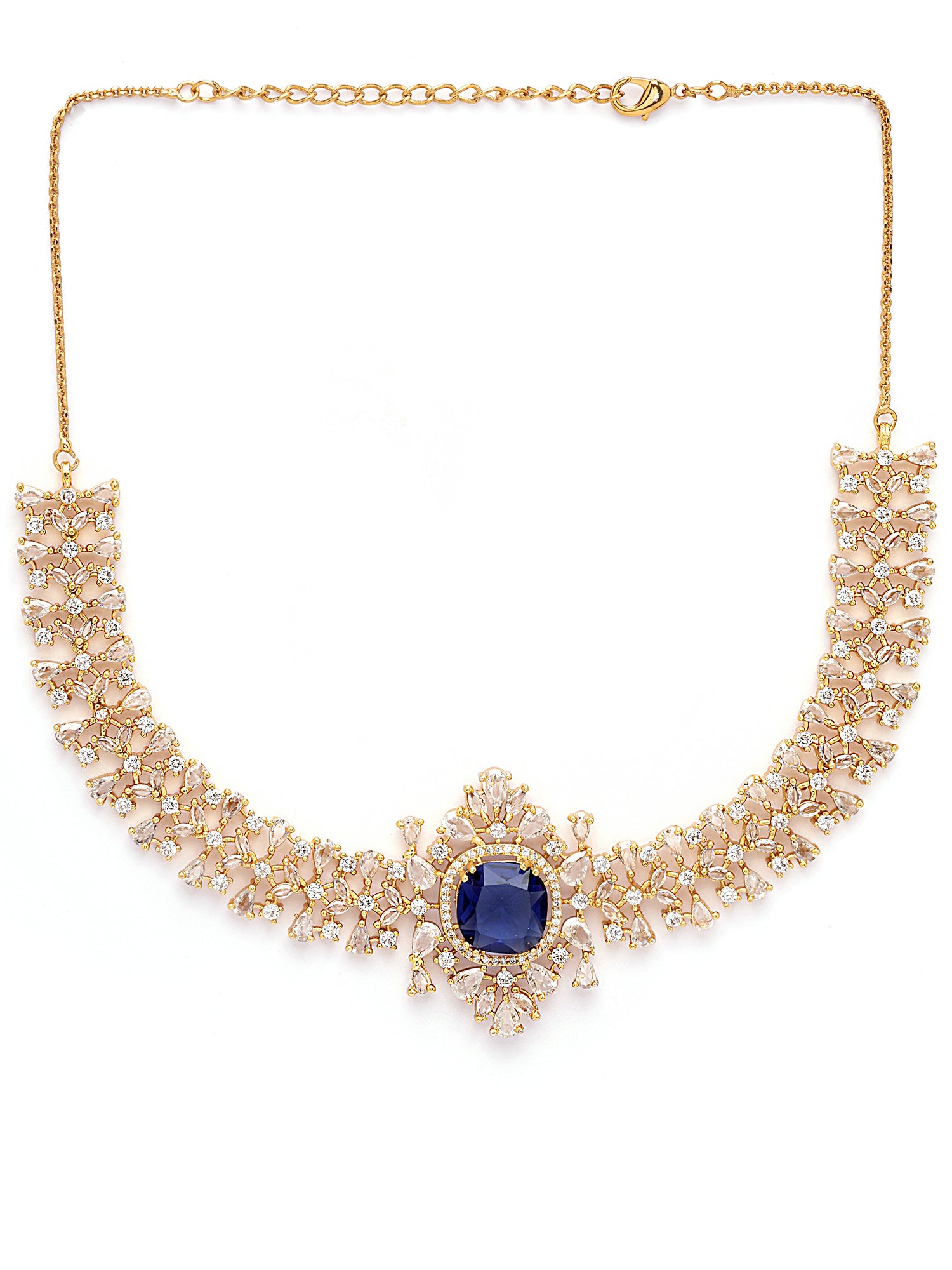 KARATCART Elegant Gold-Plated Blue American Diamond Necklace Set for Women - view 5