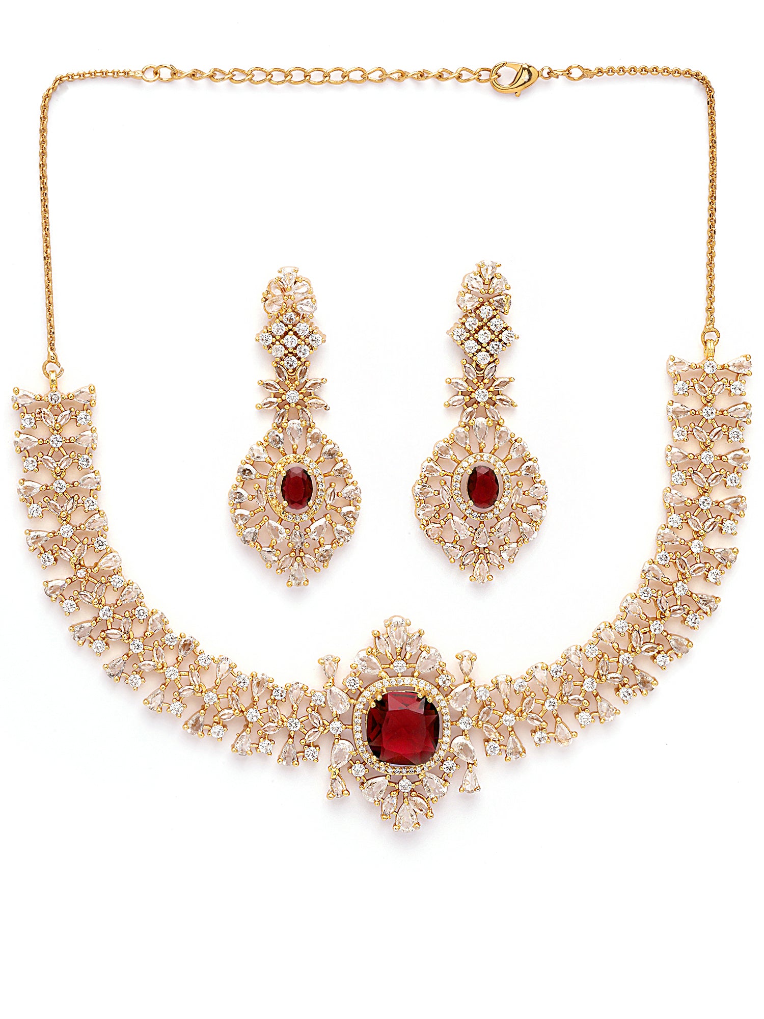 KARATCART Elegant Gold-Plated Red American Diamond Necklace Set for Women - view 4