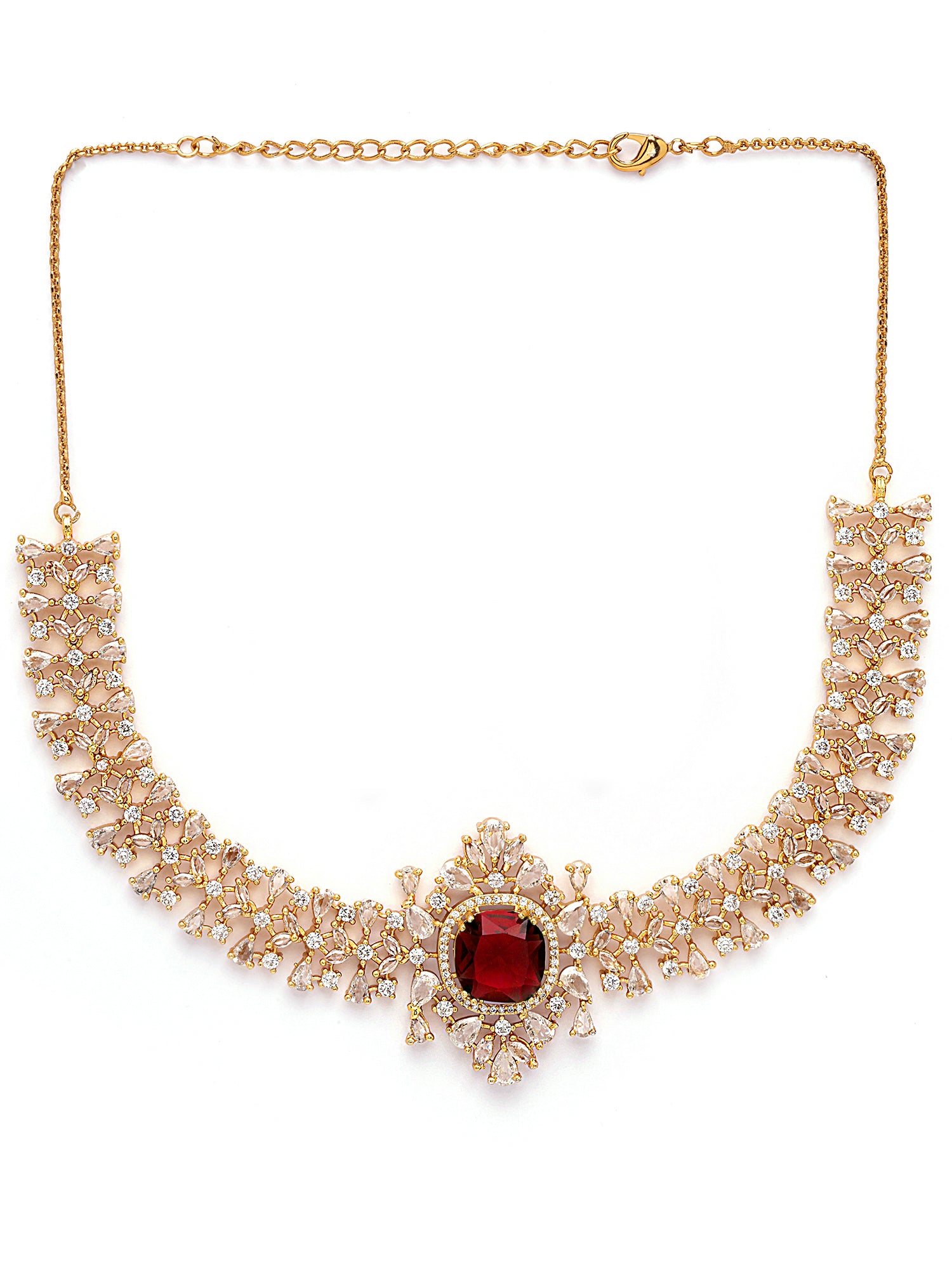KARATCART Elegant Gold-Plated Red American Diamond Necklace Set for Women - view 5