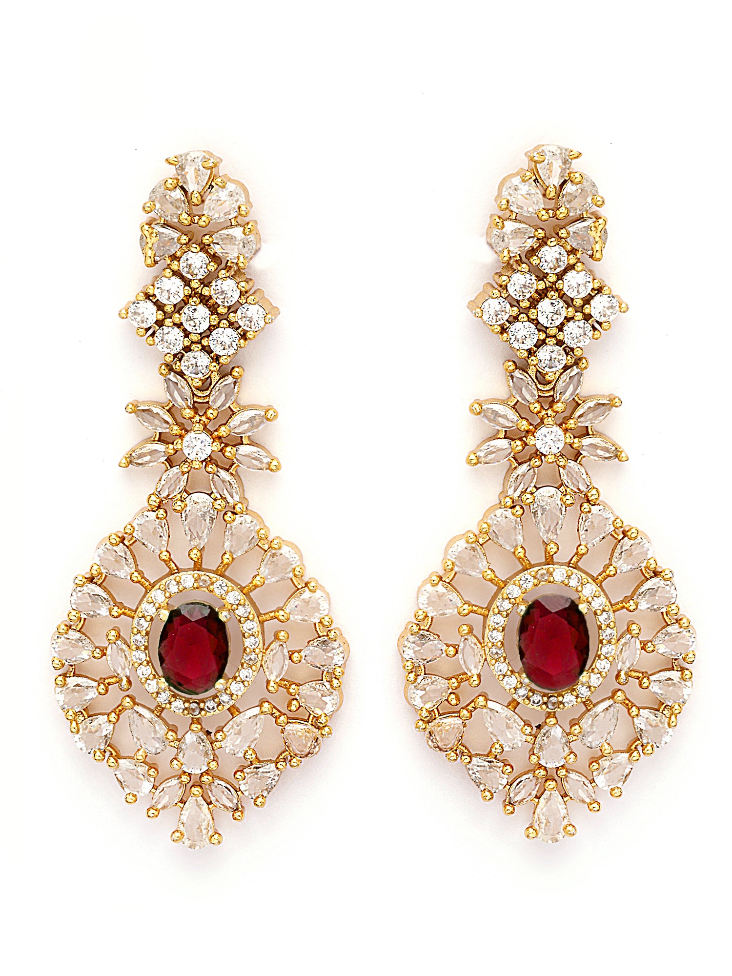 KARATCART Elegant Gold-Plated Red American Diamond Necklace Set for Women - view 6