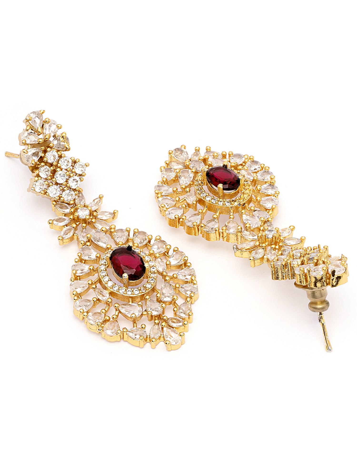 KARATCART Elegant Gold-Plated Red American Diamond Necklace Set for Women - view 7