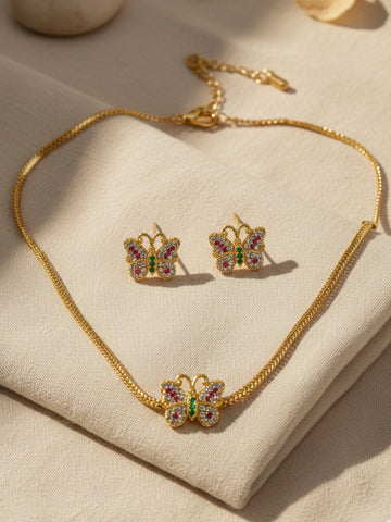 KARATCART Gold Plated American Diamonds Butterfly Design Temple Jewellery Set for Women