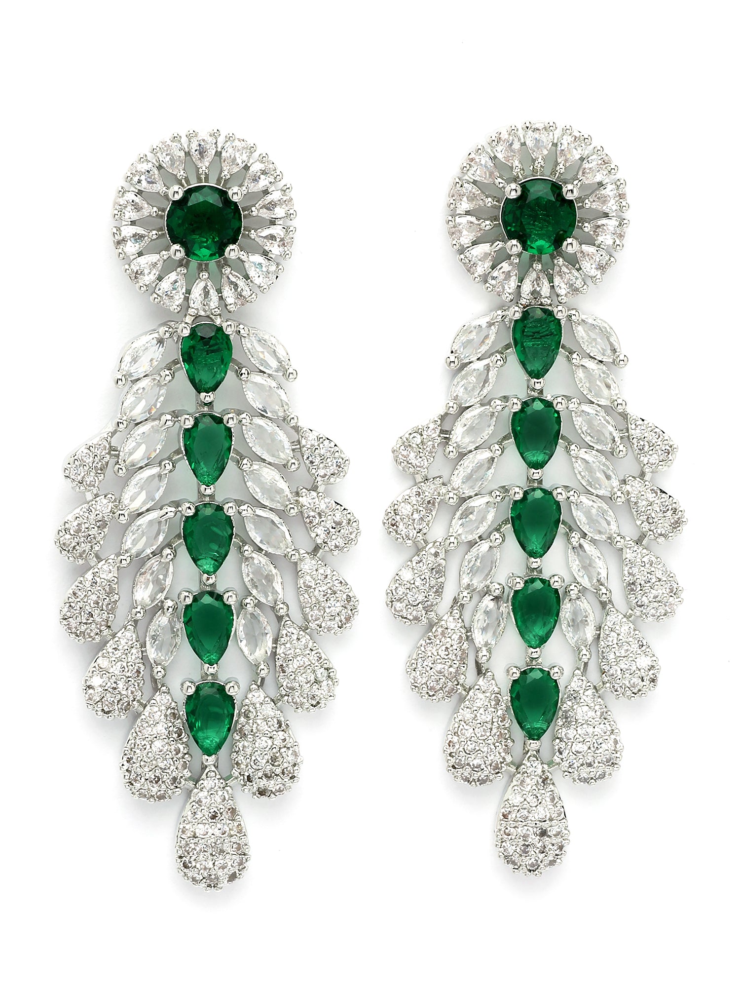 KARATCART Designer Green Leaf Design American Diamond Silver-Plated Jewellery Set for Women - view 6