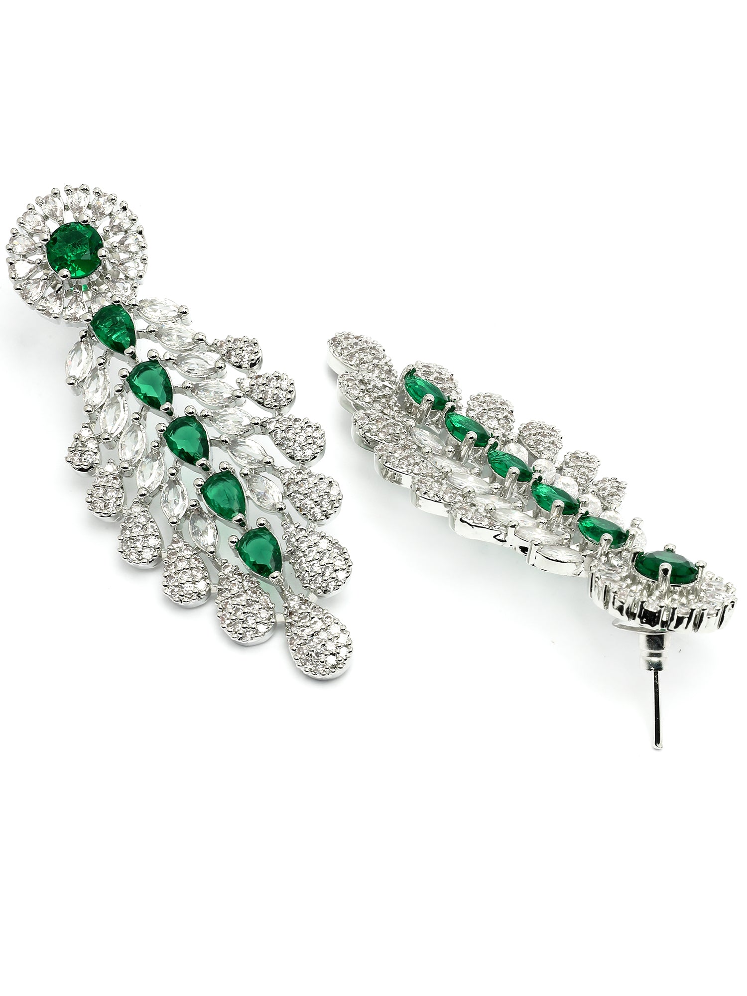 KARATCART Designer Green Leaf Design American Diamond Silver-Plated Jewellery Set for Women - view 7