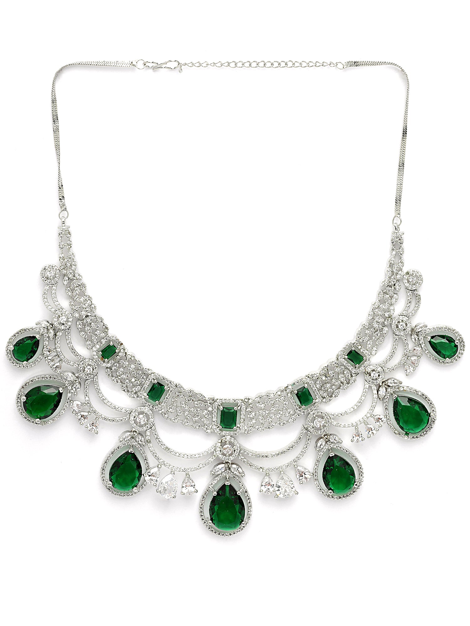 KARATCART Traditional Silver-Plated Green American Diamond Bridal Jewellery Set for Women - view 5