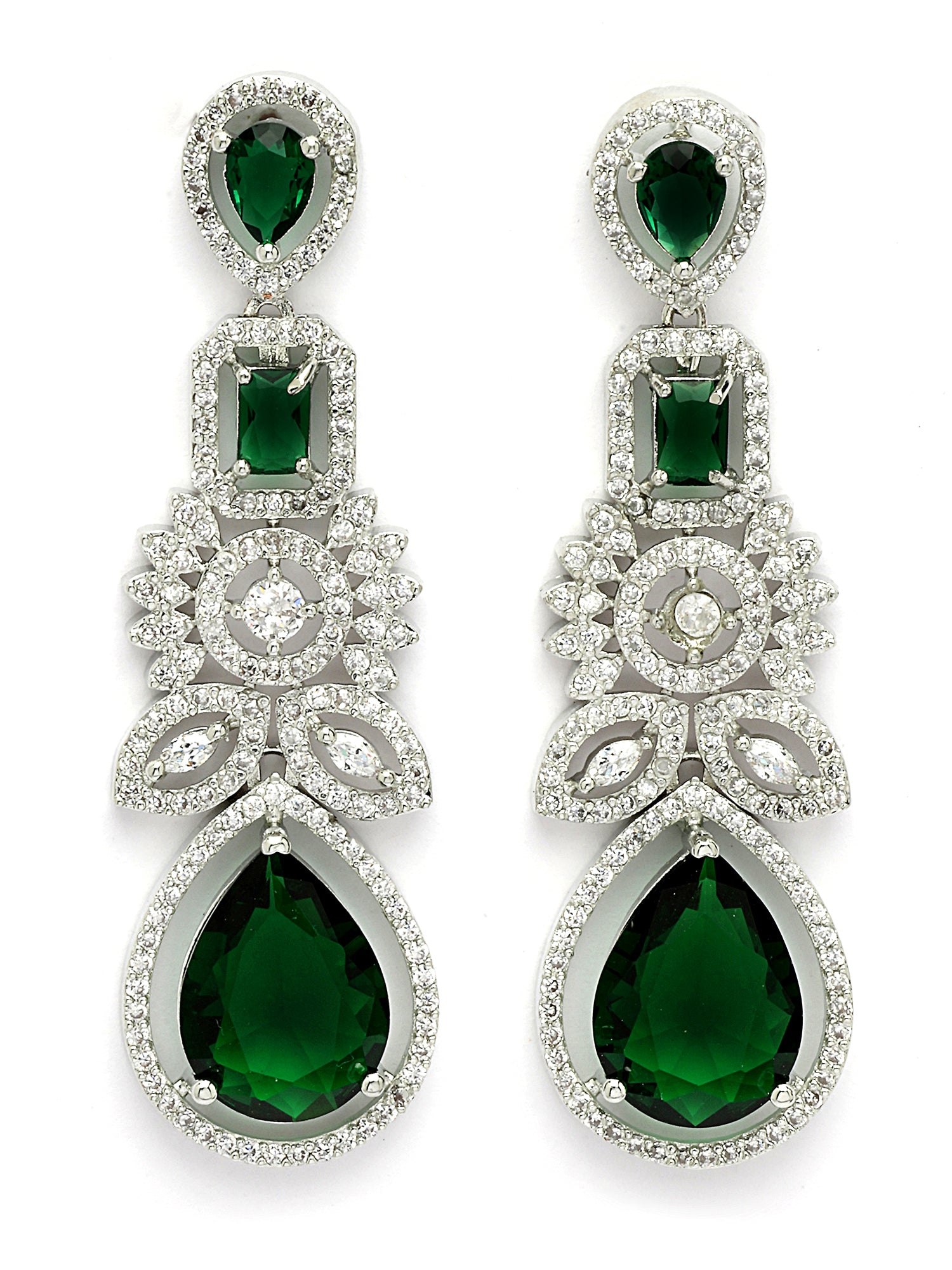 KARATCART Traditional Silver-Plated Green American Diamond Bridal Jewellery Set for Women - view 6