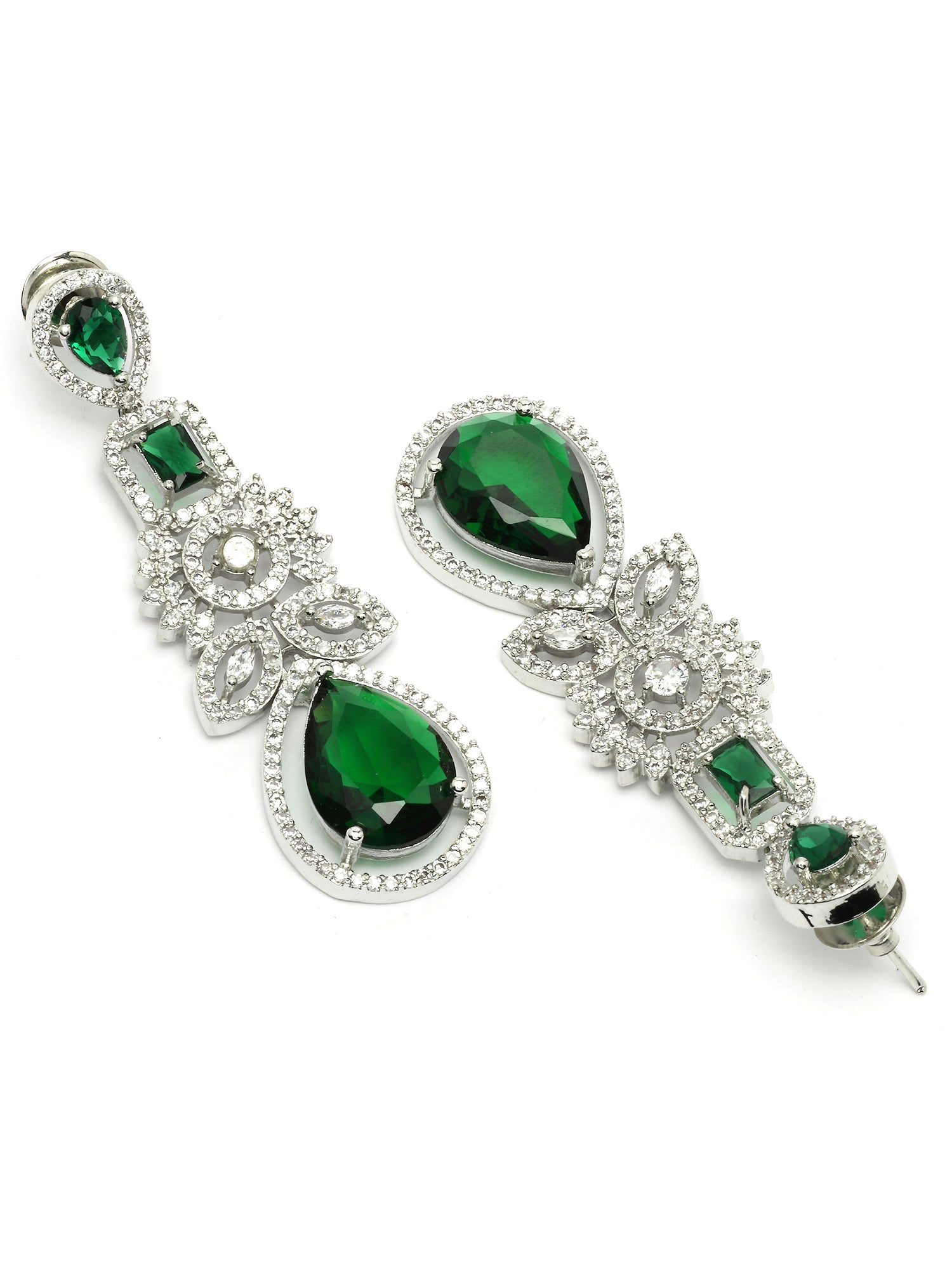 KARATCART Traditional Silver-Plated Green American Diamond Bridal Jewellery Set for Women - view 7