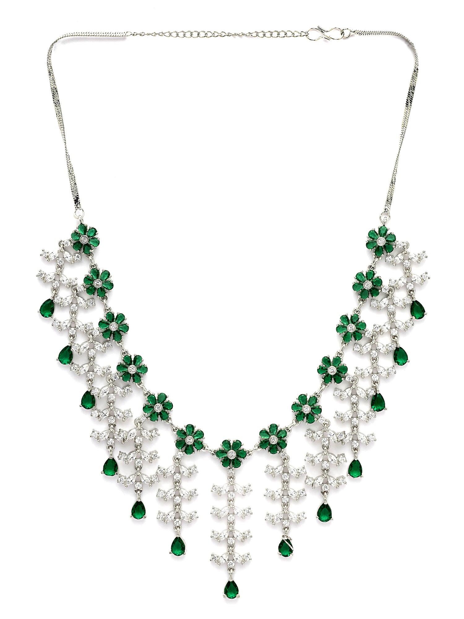 KARATCART Floral Green American Diamond Silver-Plated Jewellery Set for Women - view 5