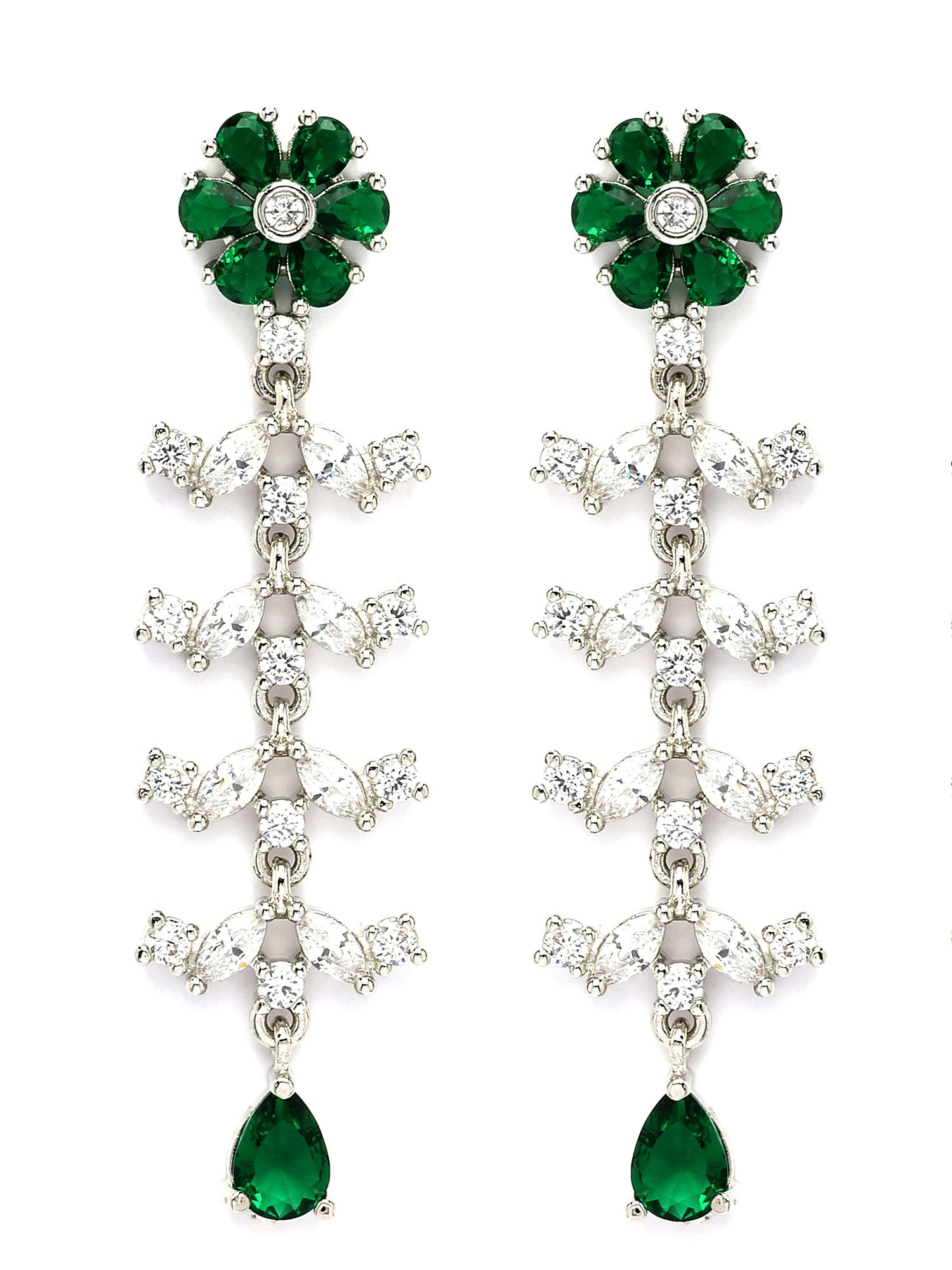 KARATCART Floral Green American Diamond Silver-Plated Jewellery Set for Women - view 6