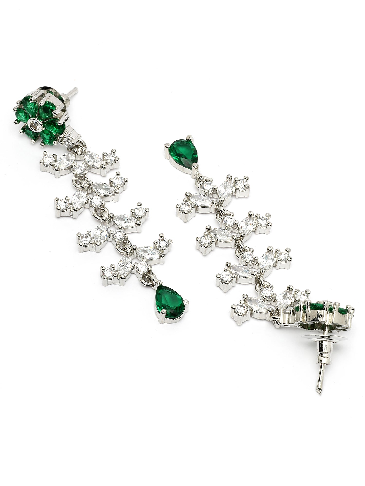 KARATCART Floral Green American Diamond Silver-Plated Jewellery Set for Women - view 7