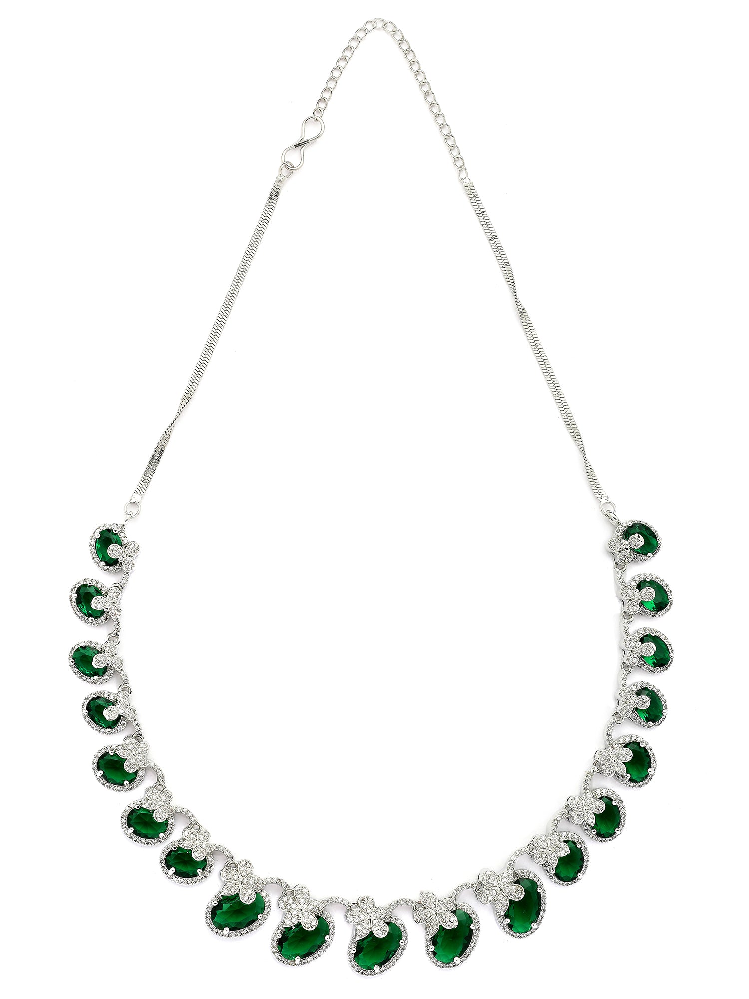 KARATCART Classic Oval Green Floral American Diamond Silver-Plated Jewellery Set for Women - view 5