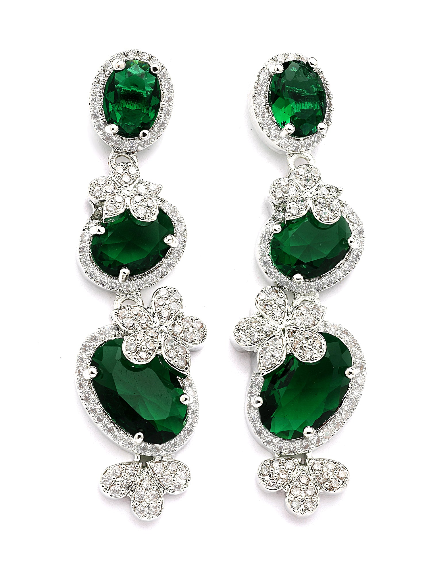 KARATCART Classic Oval Green Floral American Diamond Silver-Plated Jewellery Set for Women - view 6
