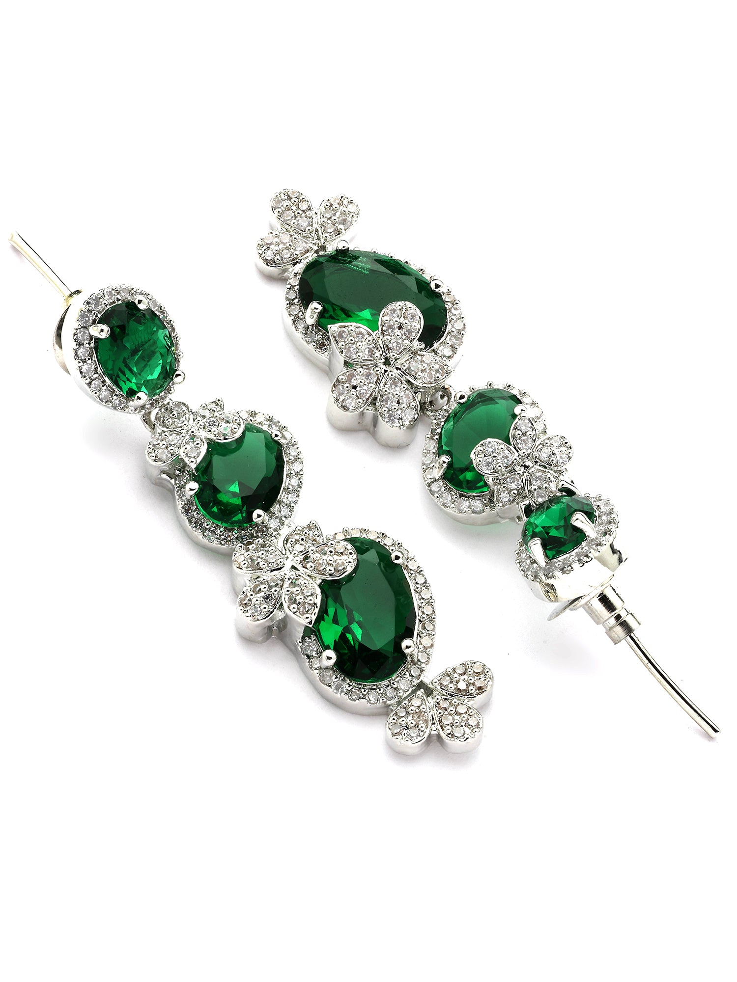 KARATCART Classic Oval Green Floral American Diamond Silver-Plated Jewellery Set for Women - view 7