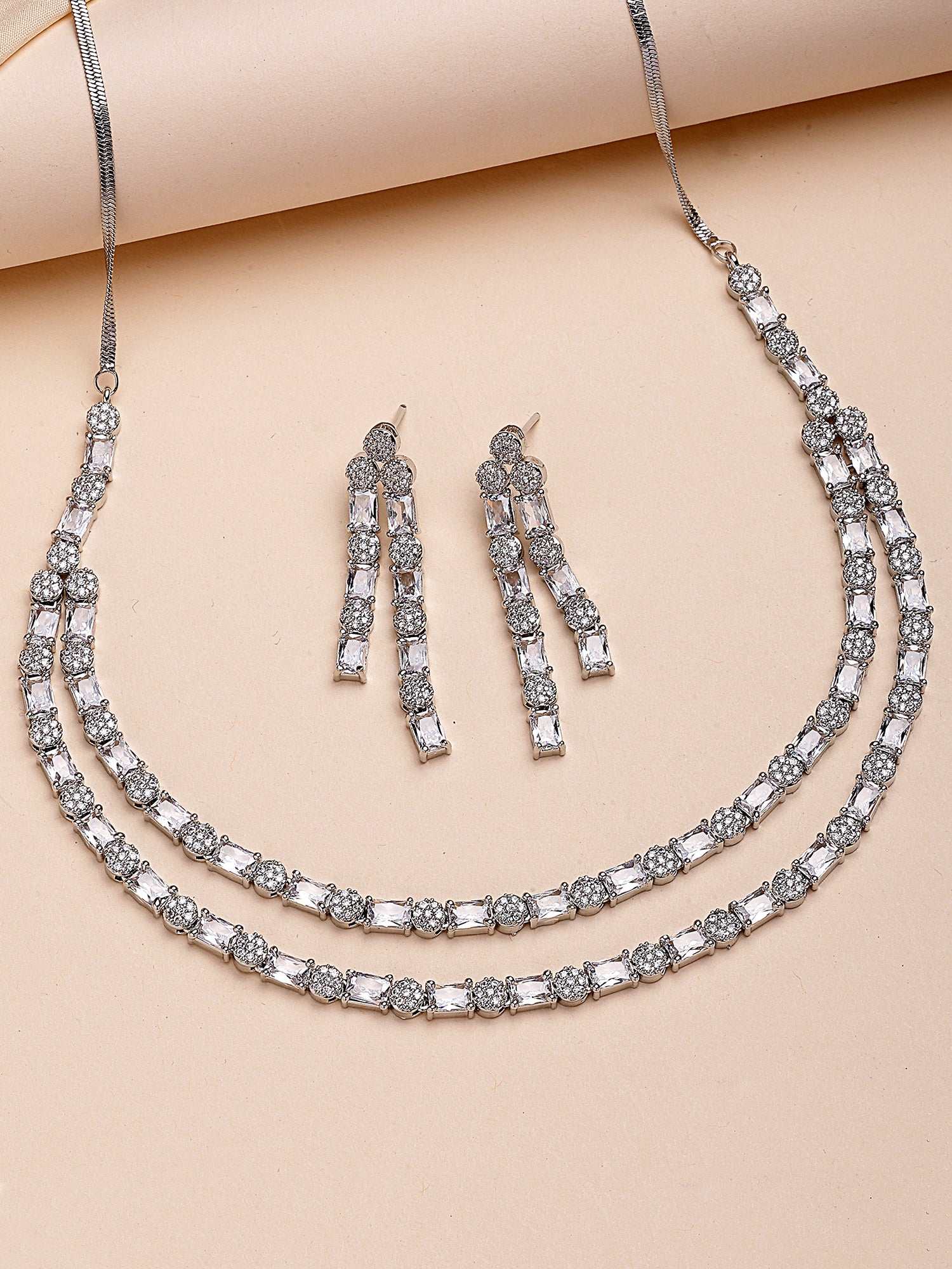 KARATCART Sparkling American Diamond Lightweight Silver-Tone Jewellery Set for Women