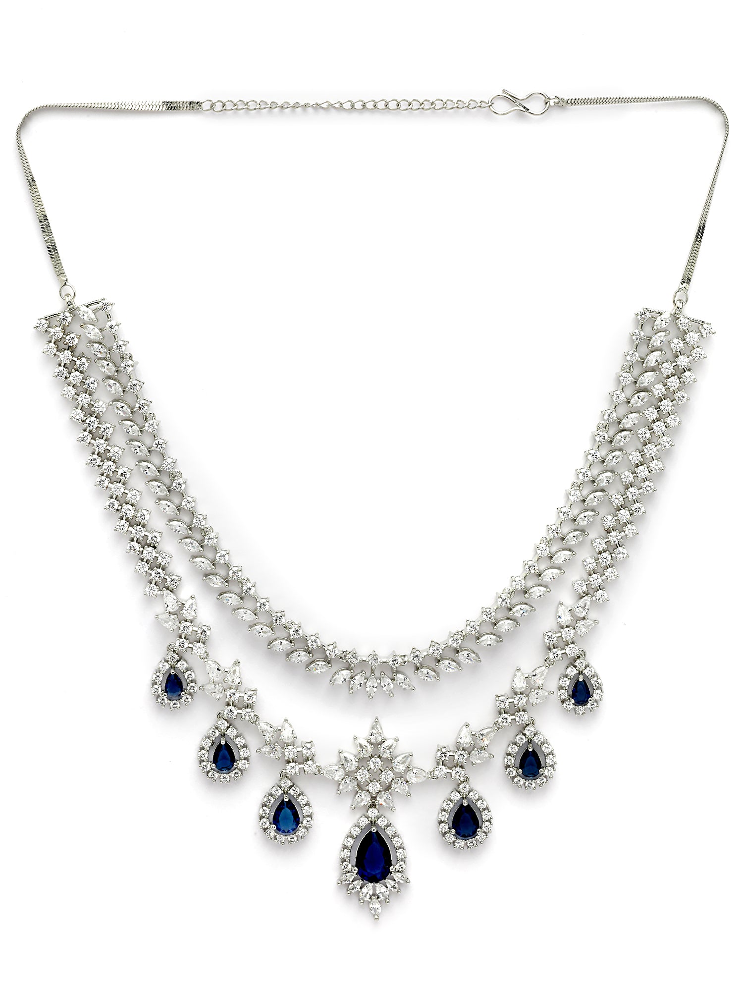 KARATCART Designer Silver-Plated Blue Teardrop American Diamond Jewellery Set for Women - view 5