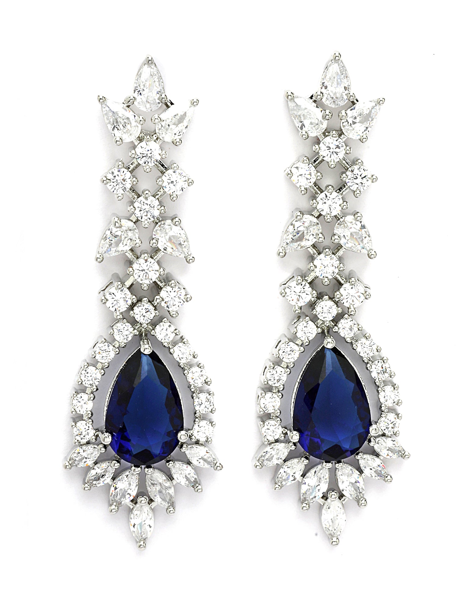 KARATCART Designer Silver-Plated Blue Teardrop American Diamond Jewellery Set for Women - view 6