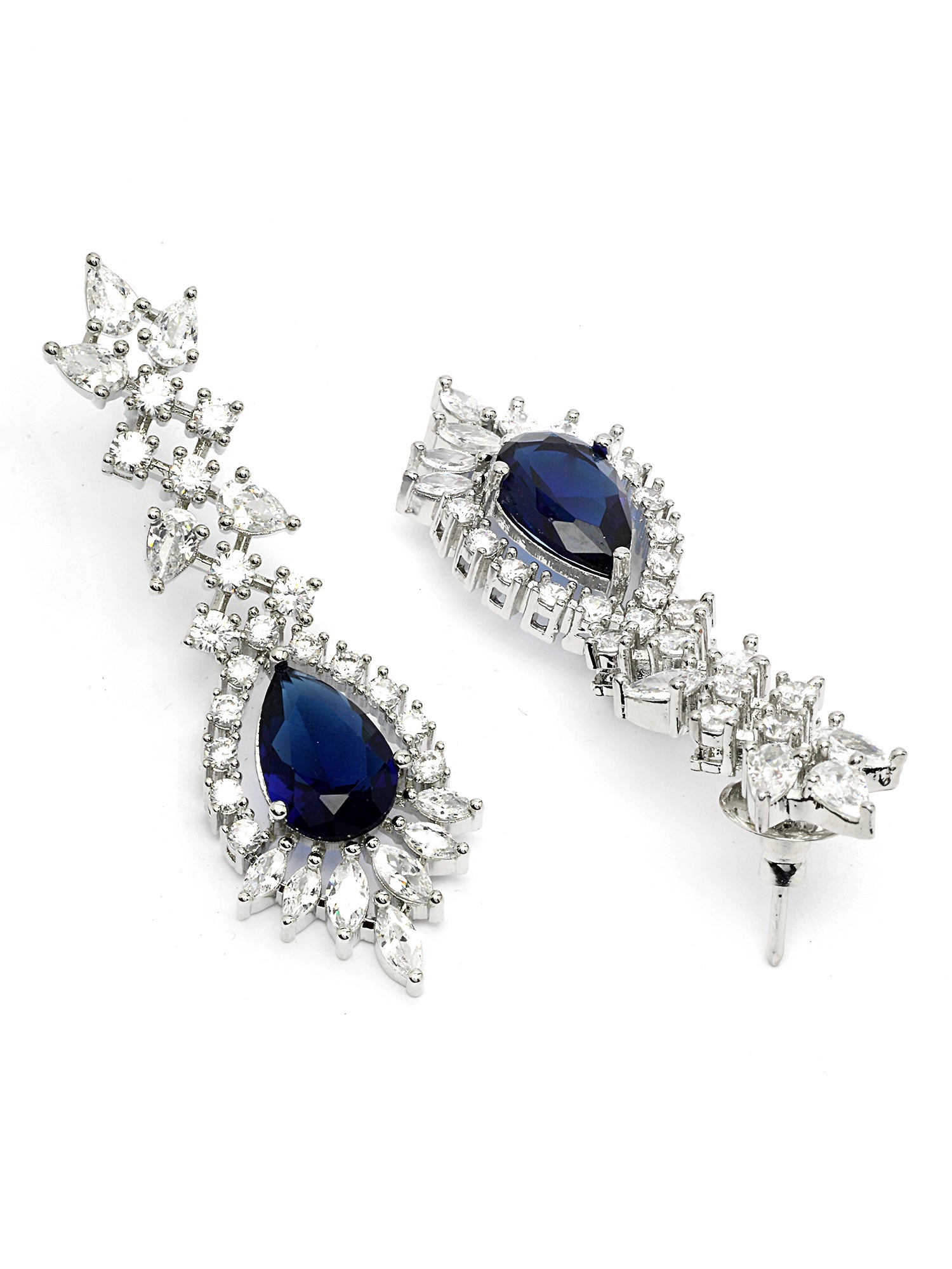 KARATCART Designer Silver-Plated Blue Teardrop American Diamond Jewellery Set for Women - view 7