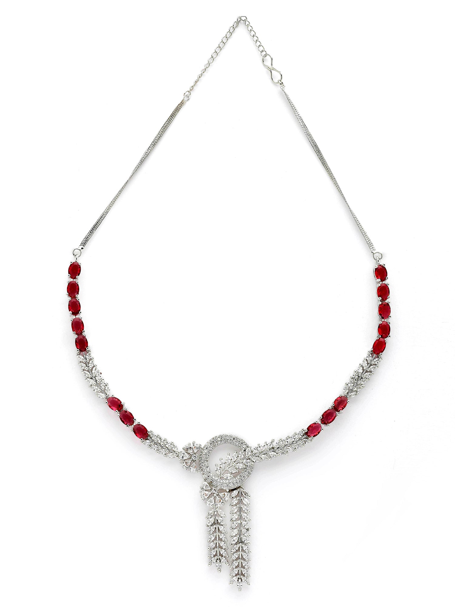 KARATCART Classic Oval Red Leaf Design American Diamond Silver-Plated Jewellery Set for Women - view 5