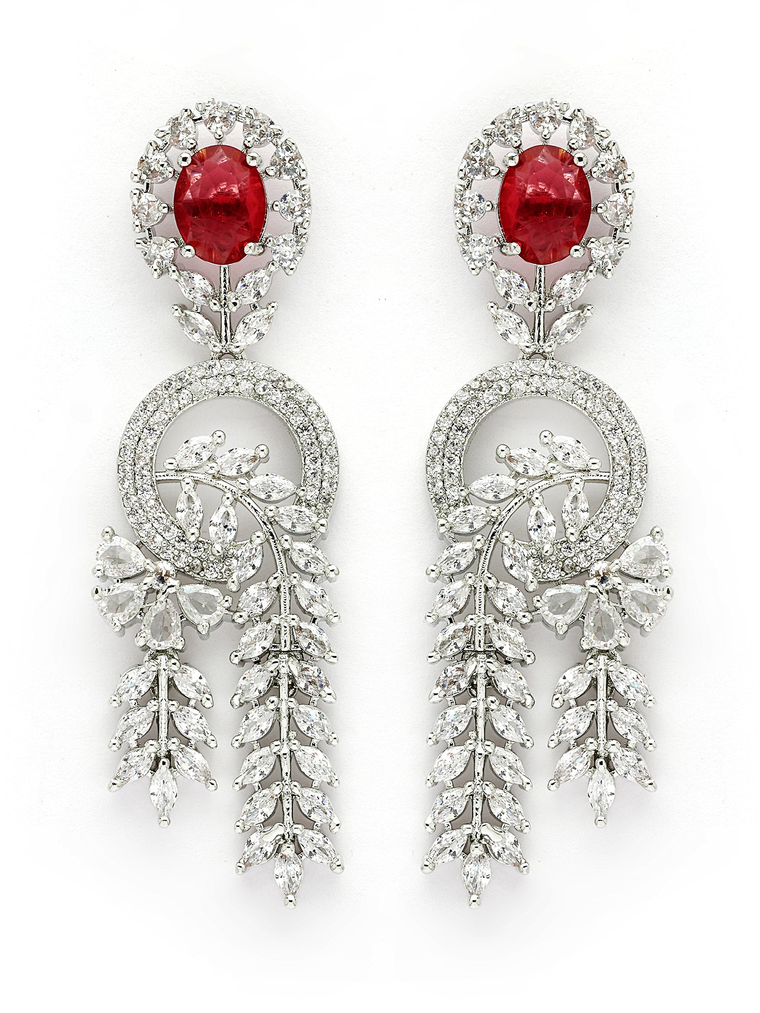 KARATCART Classic Oval Red Leaf Design American Diamond Silver-Plated Jewellery Set for Women - view 6