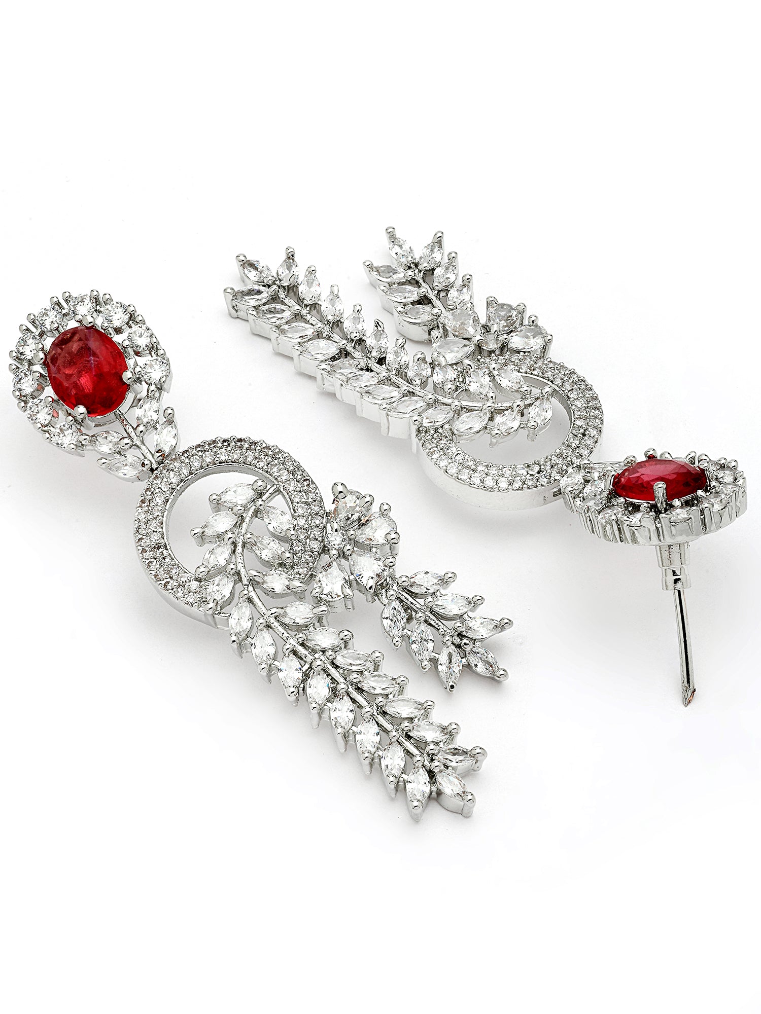 KARATCART Classic Oval Red Leaf Design American Diamond Silver-Plated Jewellery Set for Women - view 7