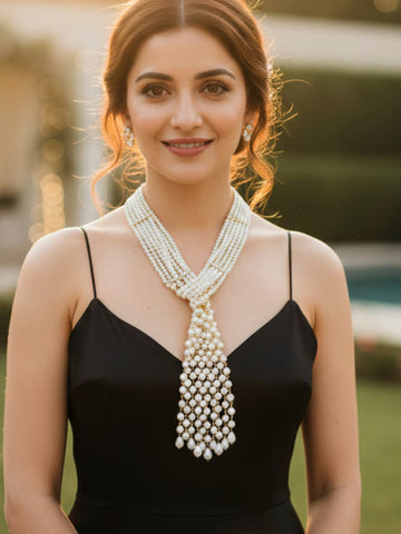 KARATCART Luxurious Multi Layer Pearl Beaded Kundan Necklace for Women