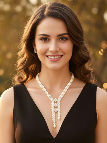 KARATCART Traditional Gold-Plated Floral Kundan Pearl Beaded Necklace for Women