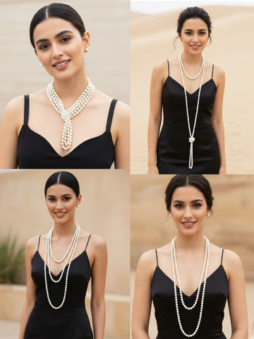 KARATCART Designer Handcrafted White Pearl Beaded Necklace for Women