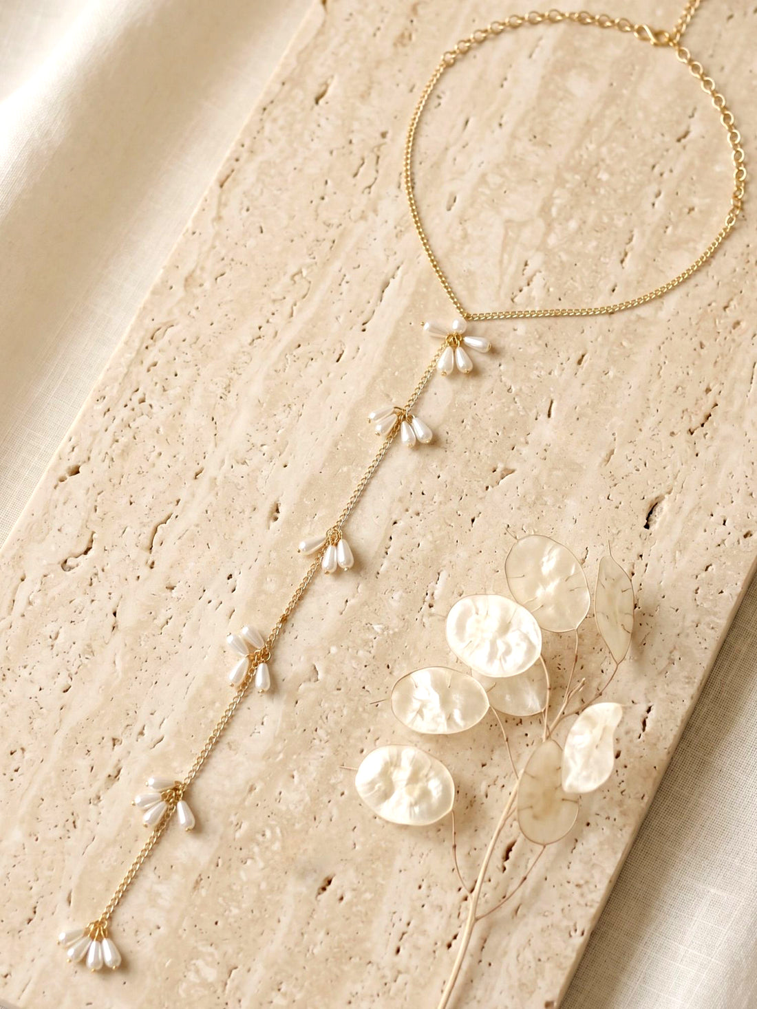 Bohey by KARATCART Elegant Gold-Plated White Drop Pearl Floral Vine Necklace for Women