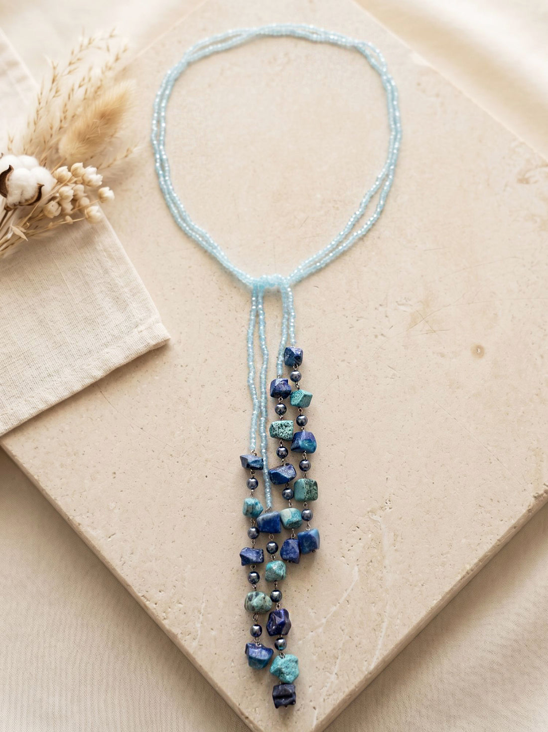 KARATCART Designer Sea Blue Crystal and Stone Necklace for Women