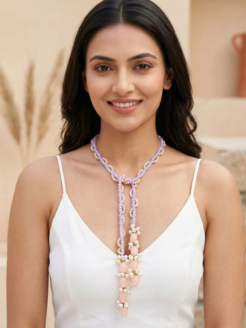 KARATCART Designer Purple and Peach Crystal Necklace for Women