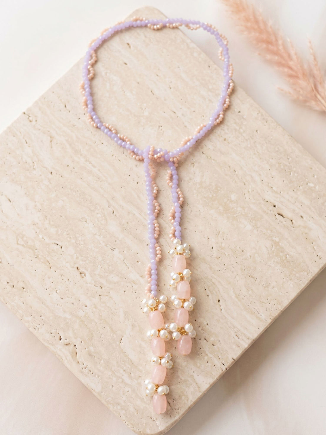 KARATCART Designer Purple and Peach Crystal Necklace for Women
