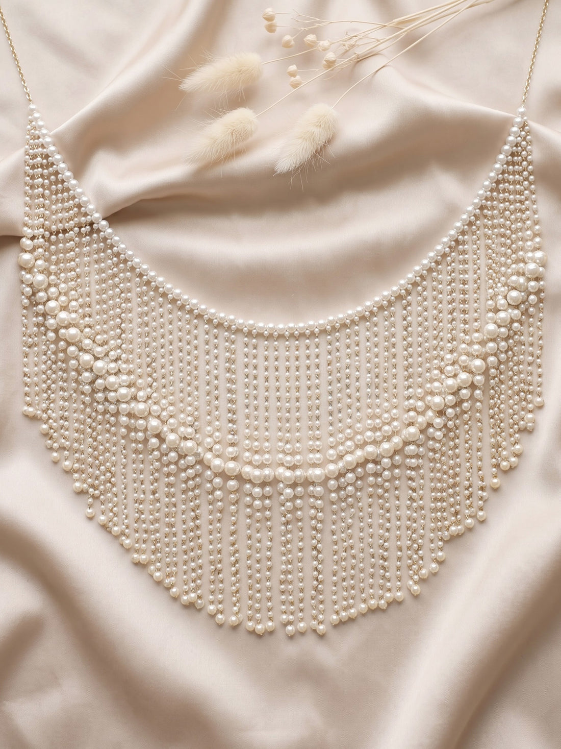 KARATCART Premium Gold-Plated White Pearl Beaded Drape Body Chain Jewellery for Women