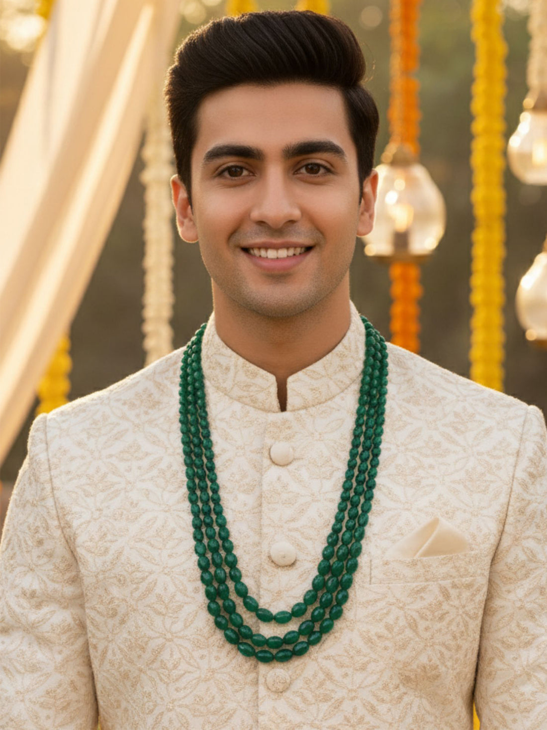 Traditional Green Beads Maharaja Moti Mala for Men