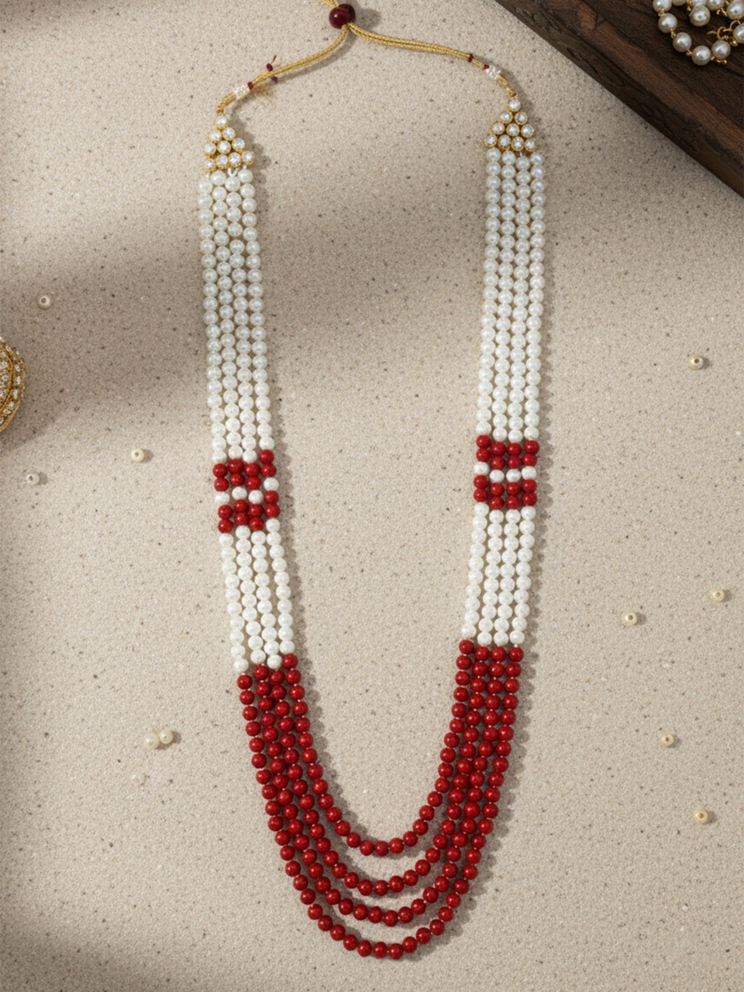 Traditional Red and White Beads Maharaja Moti Mala for Men