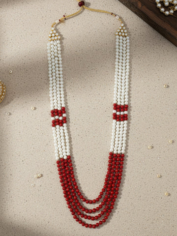 Traditional Red and White Beads Maharaja Moti Mala for Men