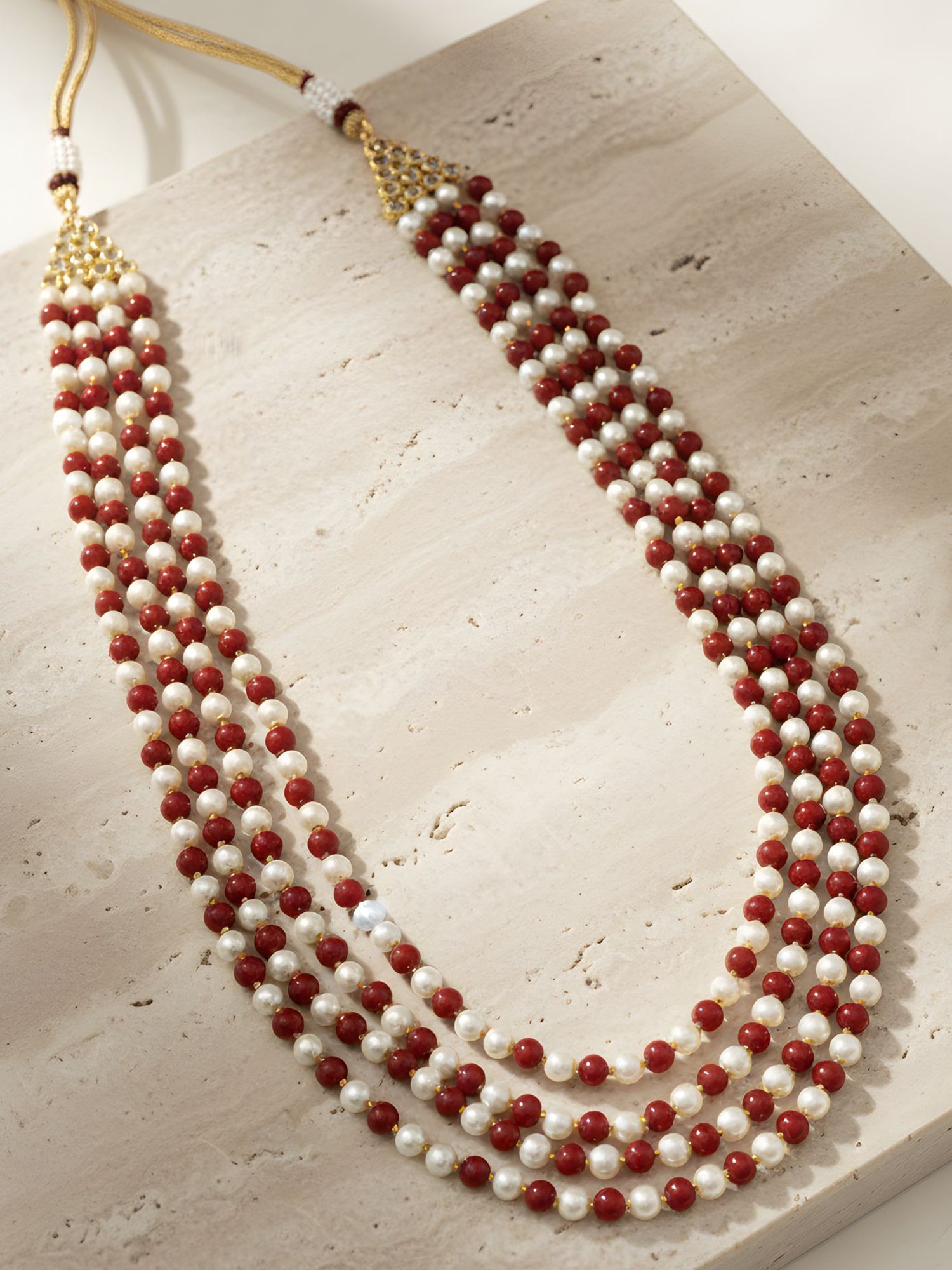 Traditional Red and White Beads Maharaja Moti Mala for Men