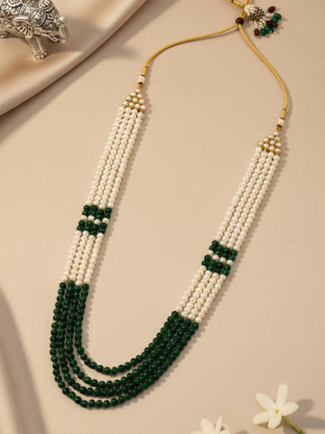 Traditional Green and White Beads Maharaja Moti Mala for Men