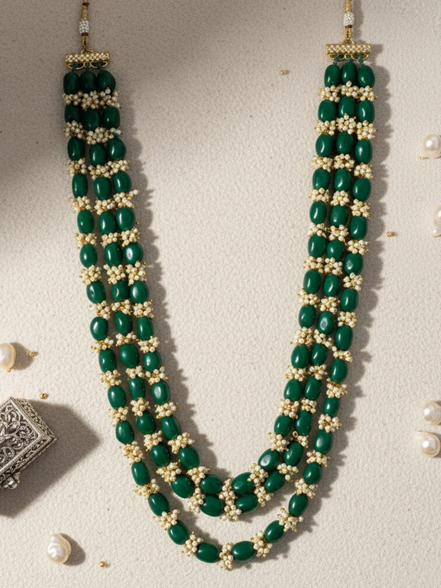 Green Beads with Tassel Multilayered Maharaja Moti Mala for Men