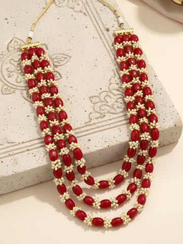 Red Beads with Tassel Multilayered Maharaja Moti Mala for Men